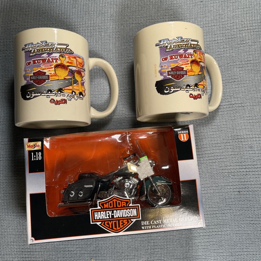 2 Harley Davidson Kuwait 10oz Mug US Military Base Exclusive RARE W Die Cast1:18